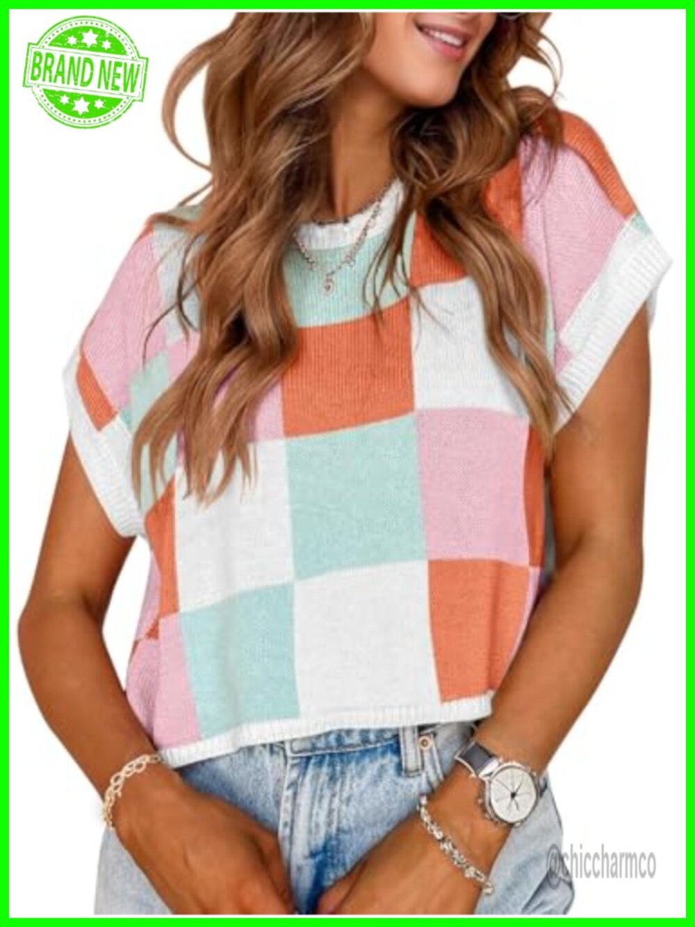 Womens Crop Sweater Pullover Cap Sleeve Crew Neck Knit Top Casual Fall